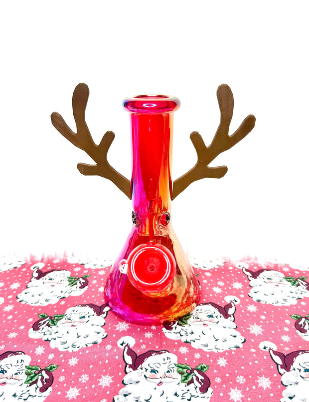 Red reindeer bong on white background