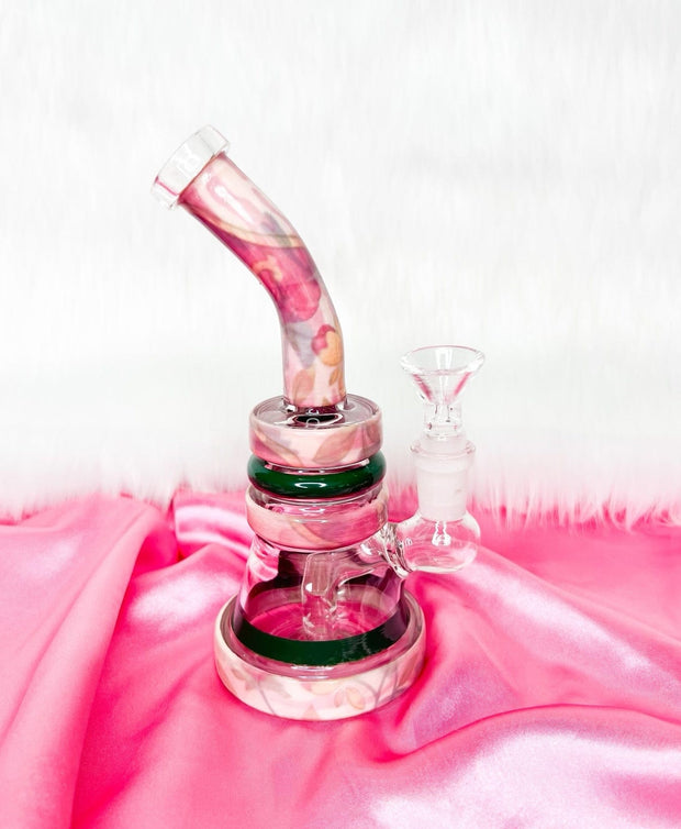 Pink Vintage Floral Glass Dab Rig βFloral 4-Slit Perc | StayLit Design