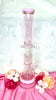 Side profile of the pink 18 inch double perc bong