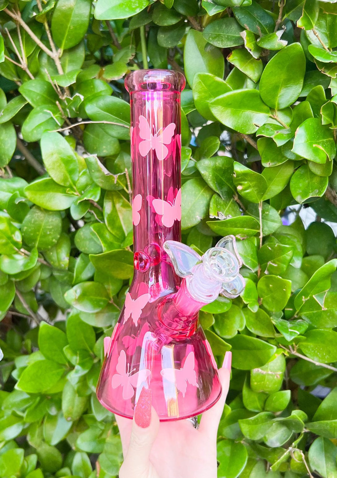 Mosimini Pink Daisy Handcrafted Glass Bong – Hookah Style Water Pipe With Percolator, Made In USA
