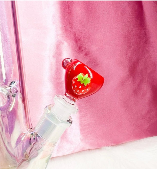 closeup of glass strawberry bowl