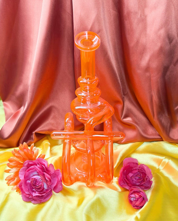 Neon Orange Recycler Glass Water Pipe/Dab Rig