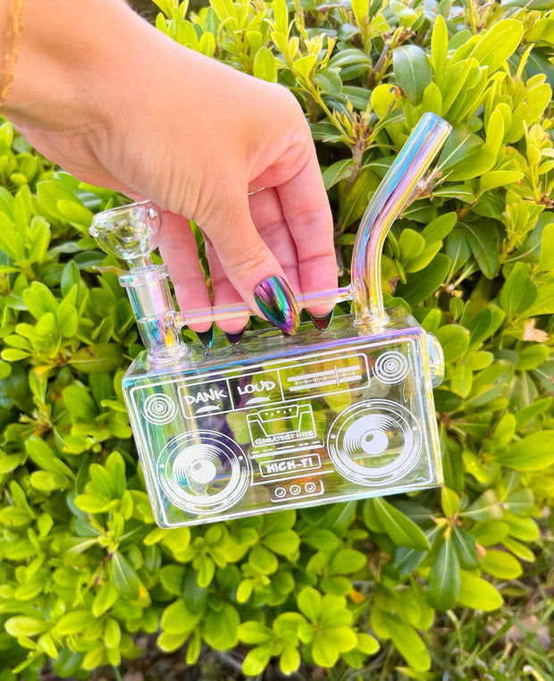 Iridescent Summer Time Jam Boombox Glass Water Pipe/Dab Rig