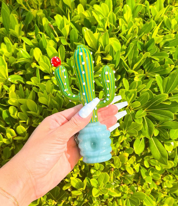Colorful Green Cactus Glass Hand Pipe