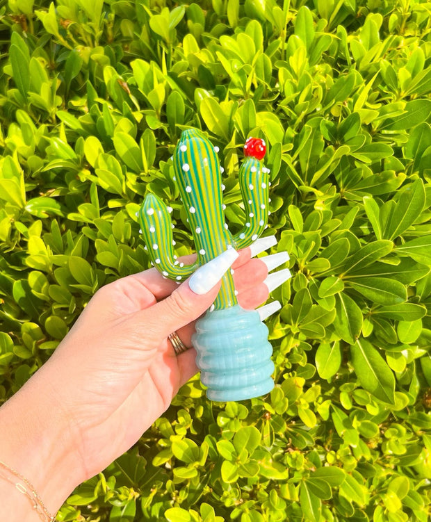 Colorful Green Cactus Glass Hand Pipe