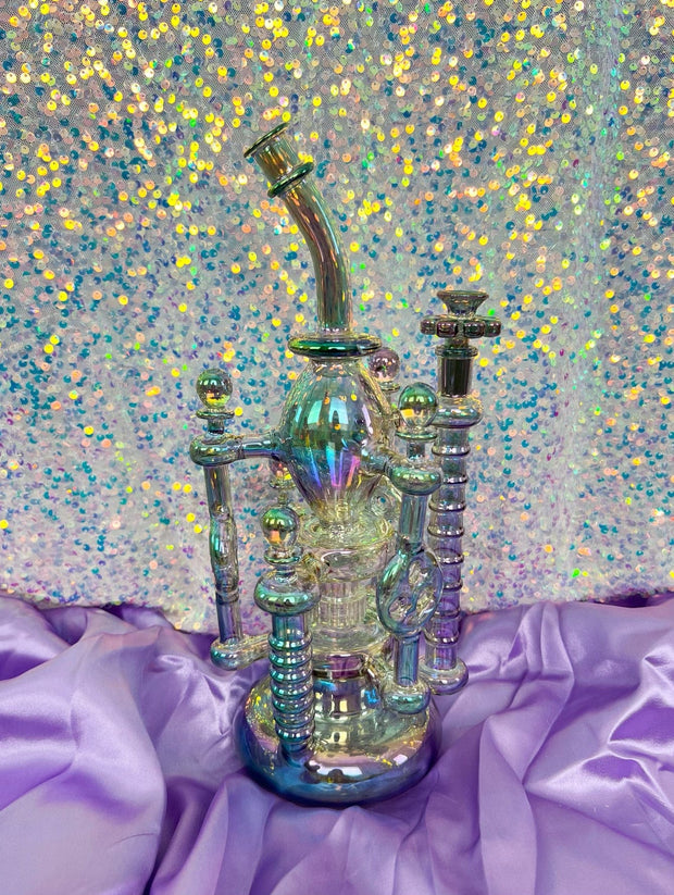 Iridescent Princess Tower Recycler Glass Water Pipe/Dab Rig