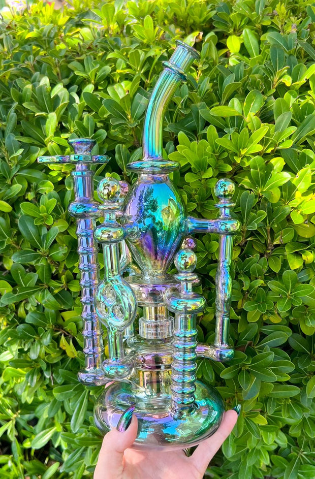 Iridescent Princess Tower Recycler Glass Water Pipe/Dab Rig