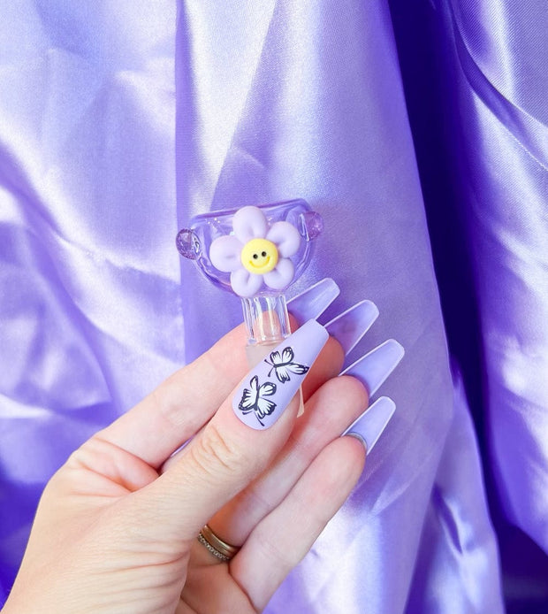 Purple Daisy 14mm Glass Bowl