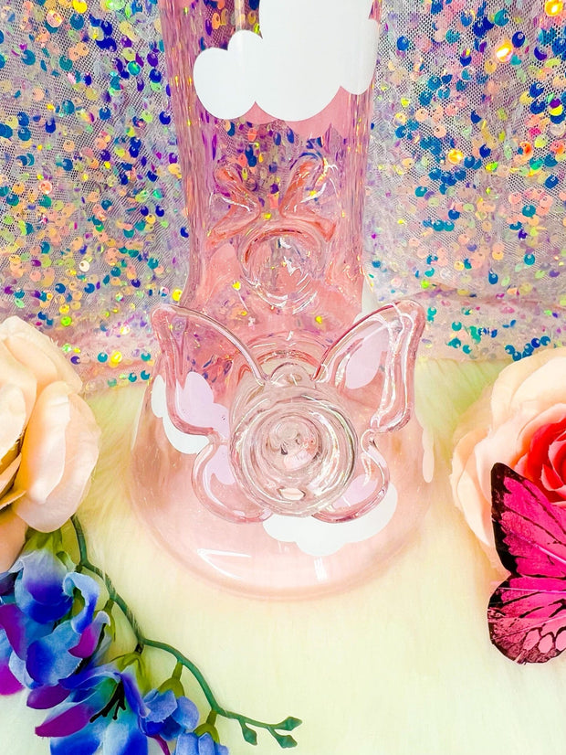 Purple Butterfly Pink Clouds 12in Glass Water Pipe/Bong
