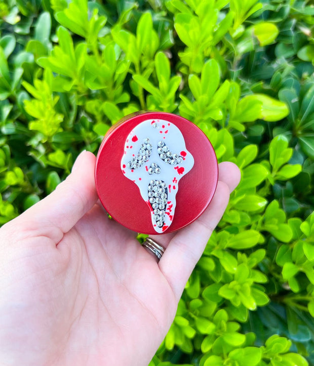 Red Ghost Face Swarovski Crystals Weed Grinder 4 Piece 55mm W/ Cleaning Tool