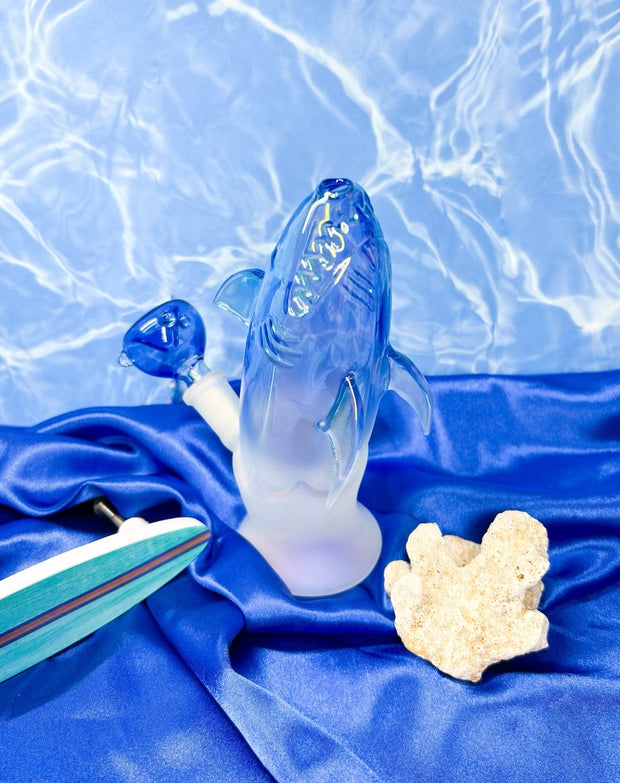 Blue Iridescent Shark Glass Water Pipe/Dab Rig
