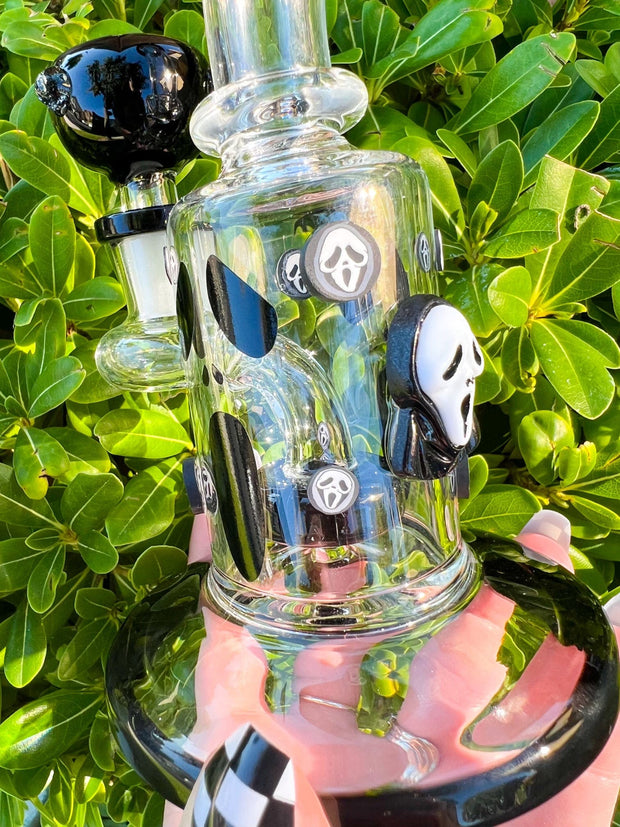 Black Ghost Face Glass Water Pipe/Dab Rig