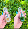 Fumed Green Mushroom Glass Hand Pipe