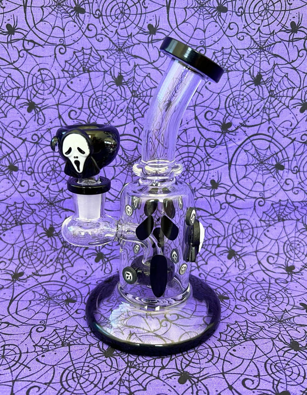 Black Ghost Face Glass Water Pipe/Dab Rig