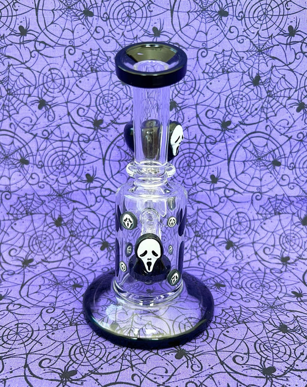 Black Ghost Face Glass Water Pipe/Dab Rig