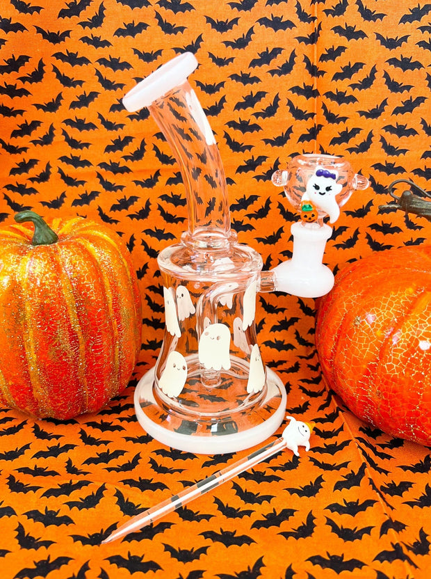 Glow In The Dark Ghosts Glass Water Pipe/Dab Rig