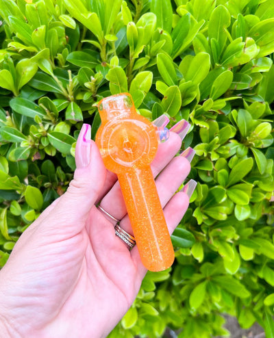 Orange Glitter Glycerin Glass Hand Pipe