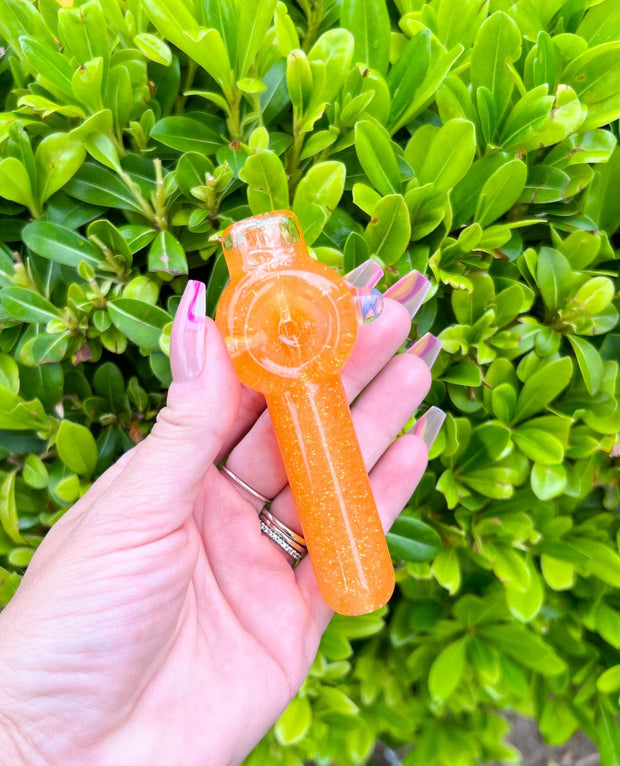 Orange Glitter Glycerin Glass Hand Pipe