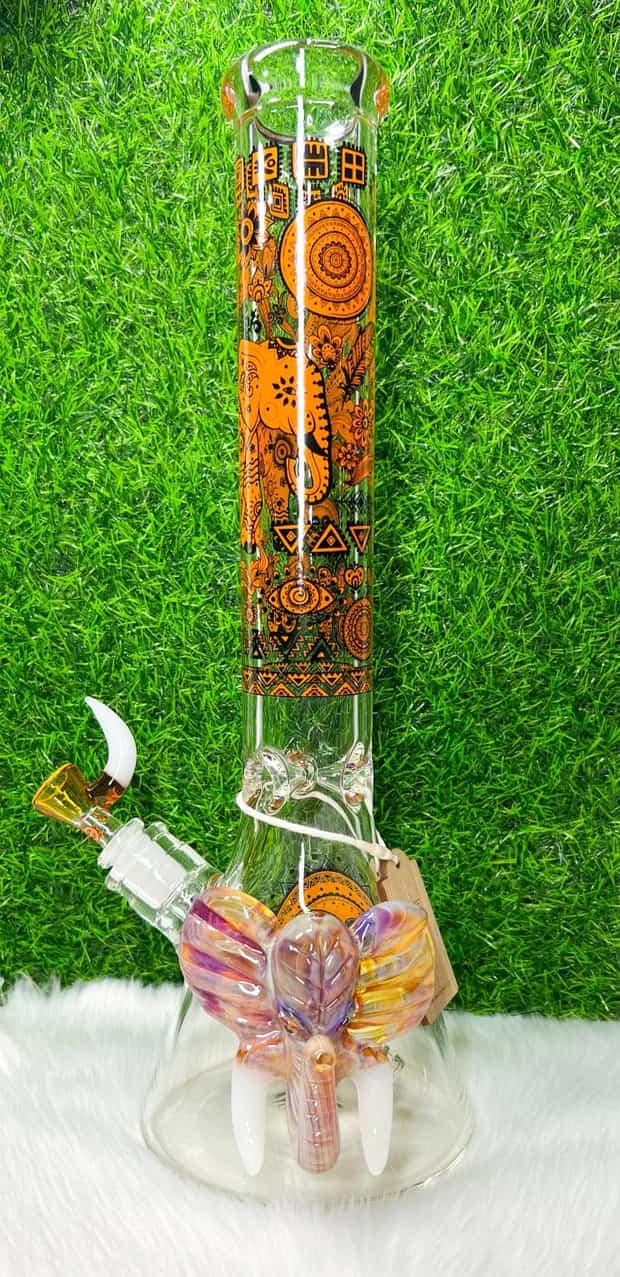 Cheech 16in Amber Elephant Glass Water Pipe/Bong
