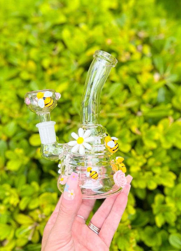 Pink Honey Bee Beehive Glass Water Pipe/Dab Rig
