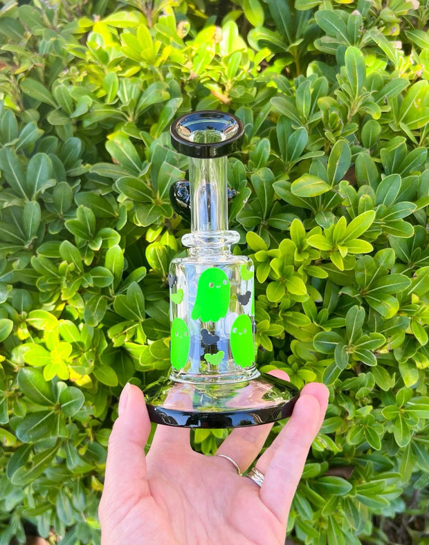 Green Glow Ghosts Halloween 6in Glass Water Pipe/Dab Rig