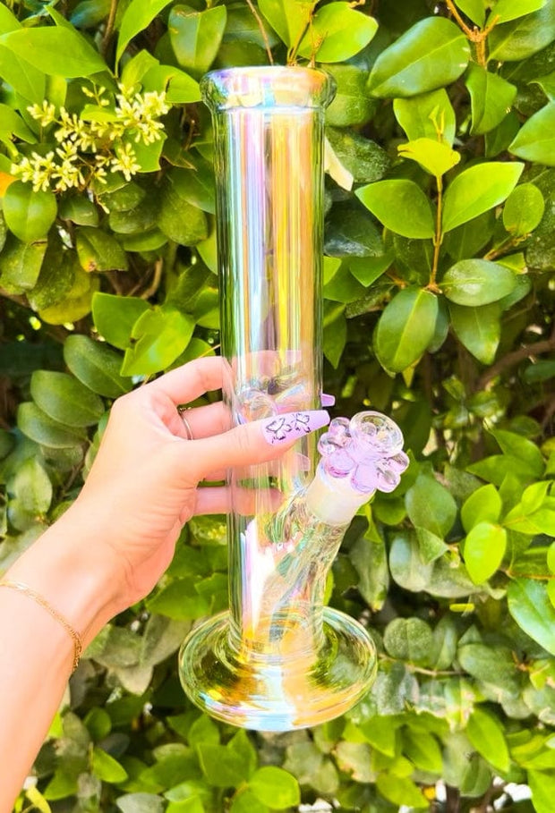 Iridescent Butterfly 8in Glass Water Pipe/Bong