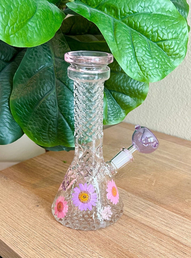 Pink Crystal Dried Floral Daisies Water Pipe/Bong