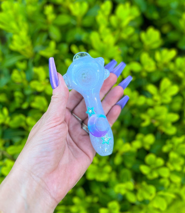 Blue Crescent Moon Glass Hand Pipe