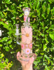 Pink Dried Floral Double Perc Glass Water Hand Pipe/Dab Rig