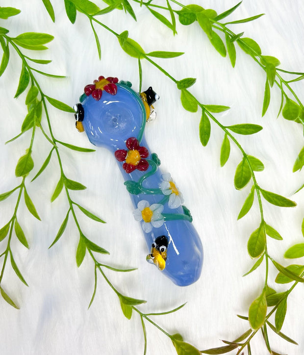 Bee and Daisies Glass Hand Pipe