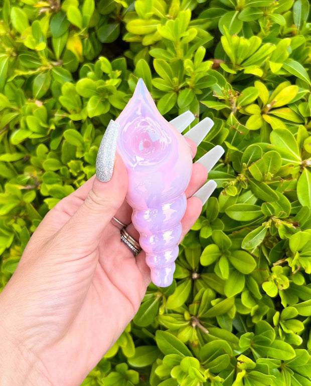 Pink Iridescent Sea Shell Glass Hand Pipe