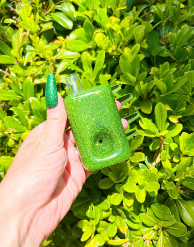 Lime Green Square Glycerin Glitter Glass Hand Pipe