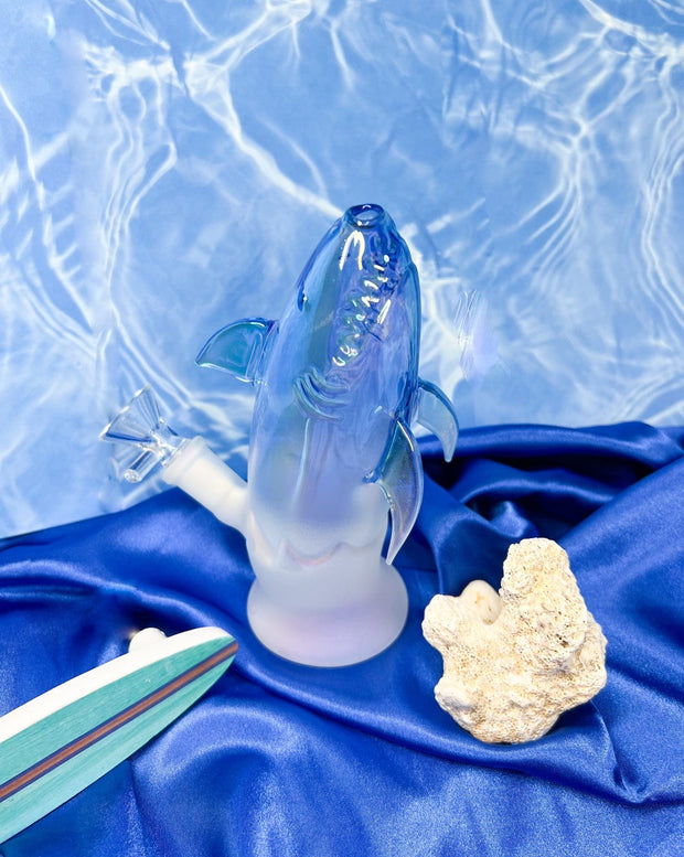 Blue Iridescent Shark Glass Water Pipe/Dab Rig