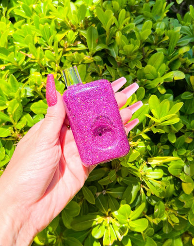 Pink Square Glycerin Glitter Glass Hand Pipe