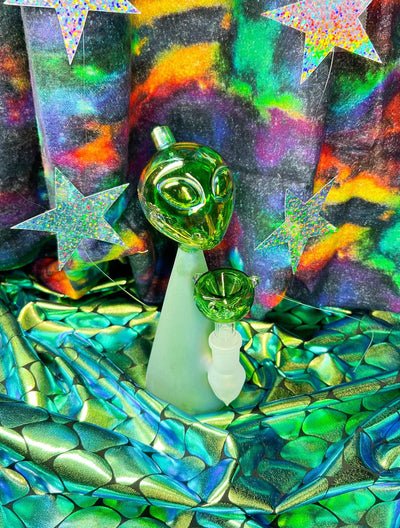 Green Iridescent Martian Glass Water Pipe/Dab Rig
