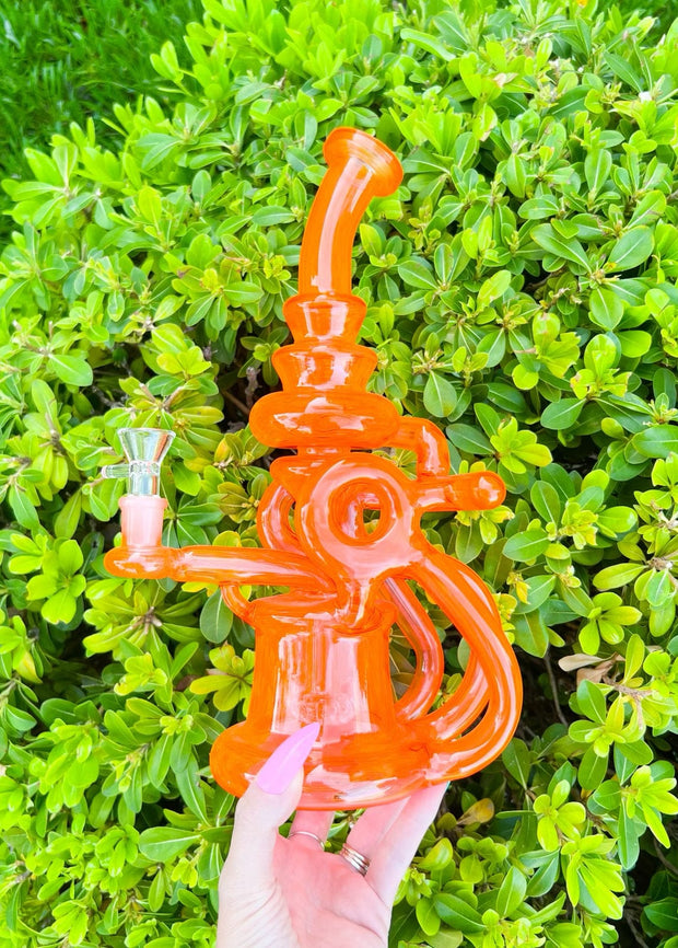 Neon Orange Recycler Glass Water Pipe/Dab Rig