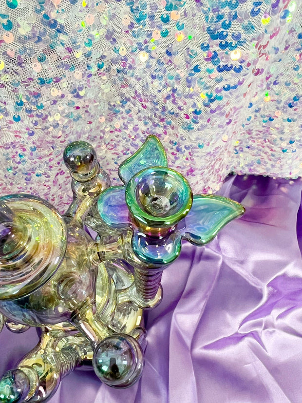 Iridescent Princess Tower Recycler Glass Water Pipe/Dab Rig