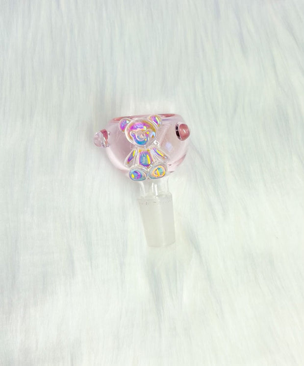 Pink Iridescent Bear 14mm Glass Bowl