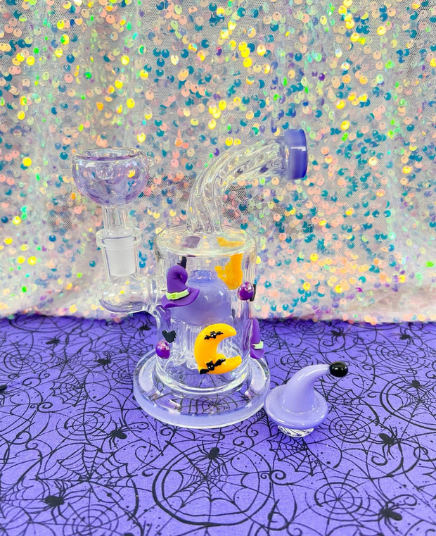 Crystal Purple Witch Hat Glass Water Pipe/Dab Rig