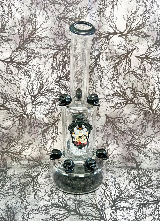 Halloween Skulls 12in Bent Neck Glass Water Pipe/Dab Rig