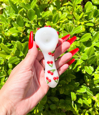 Milky White Cherries Glass Hand Pipe