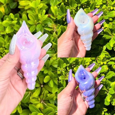 Pink Iridescent Sea Shell Glass Hand Pipe