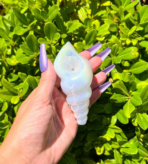 Pink Iridescent Sea Shell Glass Hand Pipe