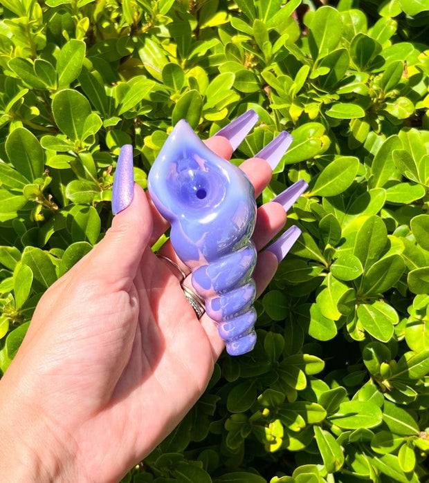 Pink Iridescent Sea Shell Glass Hand Pipe