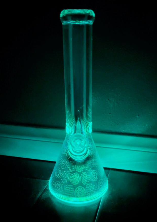 teal light up glass bong