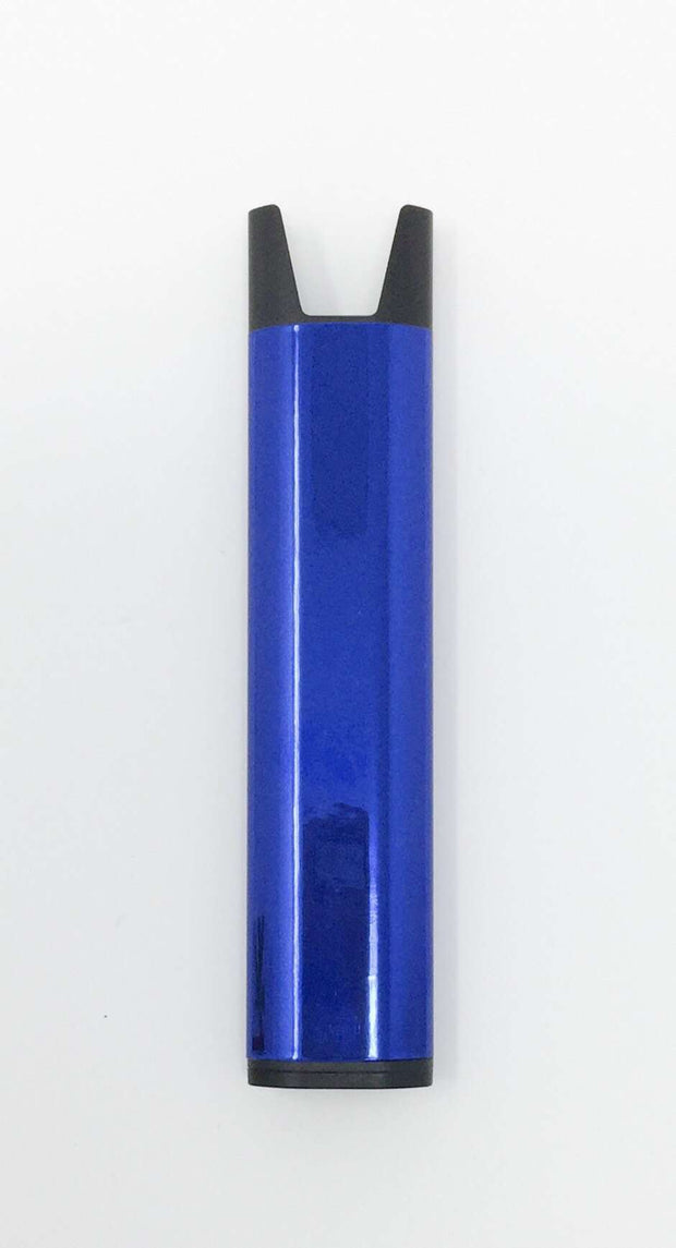 Blue metallic stiiizy battery on white background to show its vibrant color
