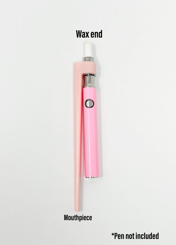 Pink dab straw attachment for 510 threaded battery white background