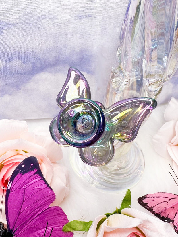 Iridescent butterfly bowl up close photo