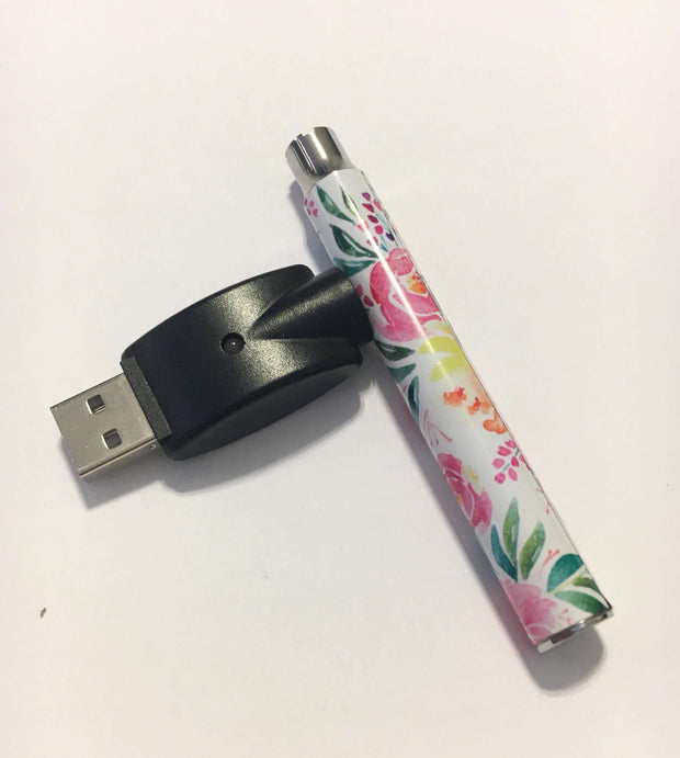 510 Threaded Battery White Floral Vape Pen | Buy From StayLit Design 510 Threaded Battery White Floral Vape Pen | Buy From StayLit Design