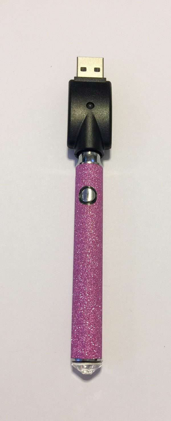 510 Threaded Battery Light Pink Glitter Vape Pen with Crystal